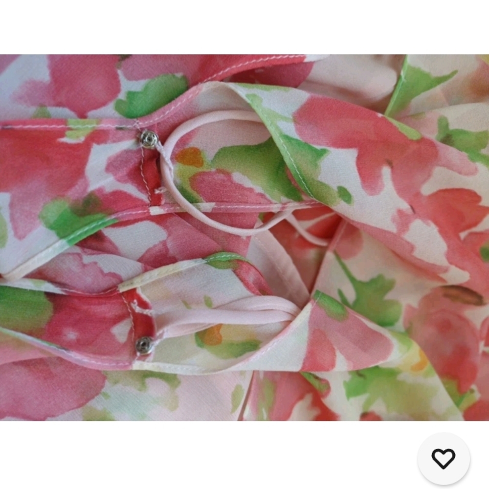 Chadwicks 12P Pink and Green Floral Maxi Dress Side Zip Tie Belt - Picture 7 of 8
